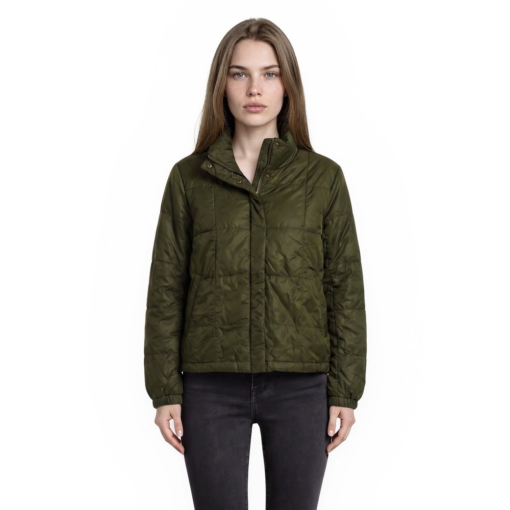 Madewell Quilted Puffer Jacket Women's Size Small Olive Green PrimaLoft Coat